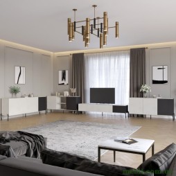 Комплект модульний для вітальні LION Грей 4 елементи з чорними металевими ніжками Бетон SТyle/Асфальт