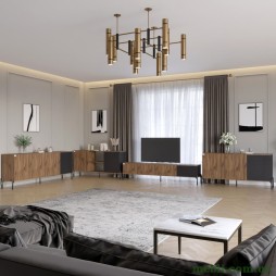 Комплект модульний для вітальні LION Грей 4 елементи з чорними металевими ніжками Дуб Ліворно/Асфальт