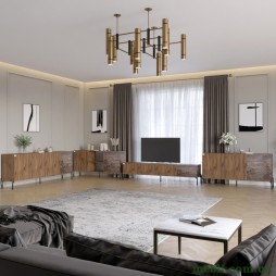 Комплект модульний для вітальні LION Грей 4 елементи з чорними металевими ніжками Дуб Ліворно/Дерево