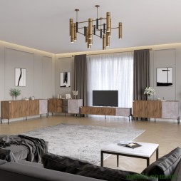 Комплект модульний для вітальні LION Грей 4 елементи з чорними металевими ніжками Дуб Ліворно/Камінь