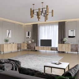 Комплект модульний для вітальні LION Грей 4 елементи з чорними металевими ніжками Дуб сонома/Дерево