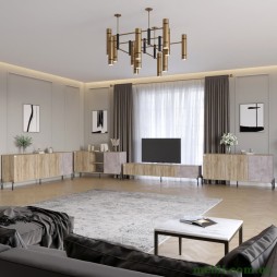 Комплект модульний для вітальні LION Грей 4 елементи з чорними металевими ніжками Дуб сонома трюфель/Камінь