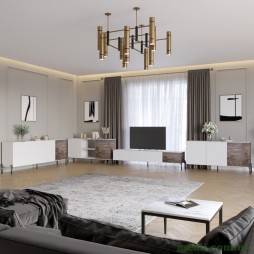 Комплект модульний для вітальні LION Грей 4 елементи з чорними металевими ніжками Німфея Альба (білий)/Дерево