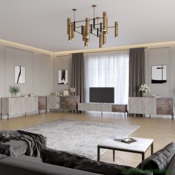 Комплект модульний для вітальні LION Грей 4 елементи з чорними металевими ніжками Шварцвальд/Дерево