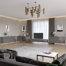 Комплект модульний для вітальні LION Грей 4 елементи з золотими металевими ніжками Антрацит/Дерево