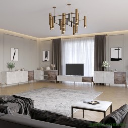 Комплект модульний для вітальні LION Грей 4 елементи з золотими металевими ніжками Бетон/Дерево