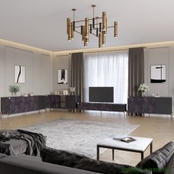 Комплект модульний для вітальні LION Грей 4 елементи з золотими металевими ніжками Бетон темний/Асфальт