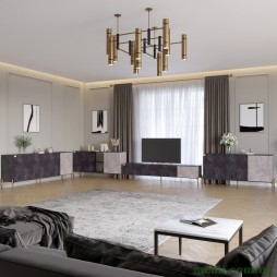 Комплект модульний для вітальні LION Грей 4 елементи з золотими металевими ніжками Бетон темний/Камінь