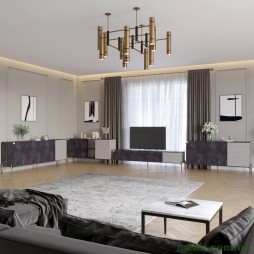 Комплект модульний для вітальні LION Грей 4 елементи з золотими металевими ніжками Бетон темний/Кашемір