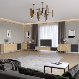 Комплект модульний для вітальні LION Грей 4 елементи з золотими металевими ніжками Дуб Аппалачі/Асфальт