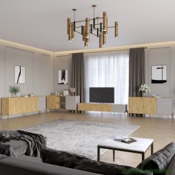 Комплект модульний для вітальні LION Грей 4 елементи з золотими металевими ніжками Дуб Артизан/Кашемір