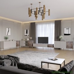 Комплект модульний для вітальні LION Грей 4 елементи з золотими металевими ніжками Кашемір/Дерево