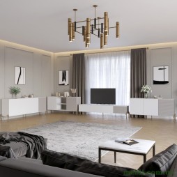 Комплект модульний для вітальні LION Грей 4 елементи з золотими металевими ніжками Німфея Альба (білий)/Кашемір