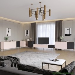 Комплект модульний для вітальні LION Грей 4 елементи з золотими металевими ніжками Рожевий/Асфальт