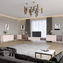 Комплект модульний для вітальні LION Грей 4 елементи з золотими металевими ніжками Рожевий/Дерево