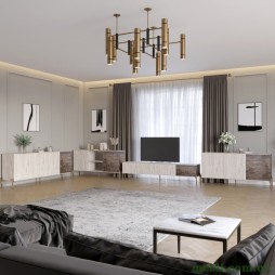 Комплект модульний для вітальні LION Грей 4 елементи з золотими металевими ніжками Самоа Димчастийт/Асфальт