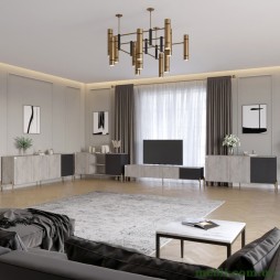 Комплект модульний для вітальні LION Грей 4 елементи з золотими металевими ніжками Шварцвальд/Асфальт