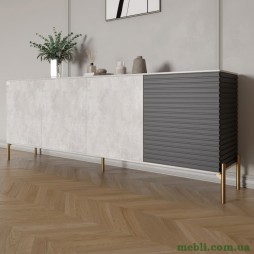 Комод на золотих металевих ніжках LION Грей 204x38x76,5 Бетон/Асфальт