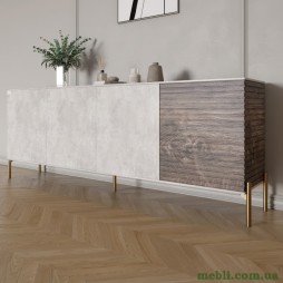 Комод на золотих металевих ніжках LION Грей 204x38x76,5 Бетон/Дерево