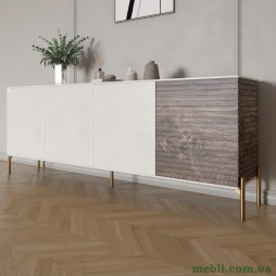 Комод на золотих металевих ніжках LION Грей 204x38x76,5 Бетон SТyle/Дерево