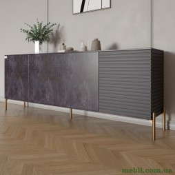 Комод на золотих металевих ніжках LION Грей 204x38x76,5 Бетон темний/Асфальт