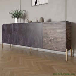 Комод на золотих металевих ніжках LION Грей 204x38x76,5 Бетон темний/Дерево