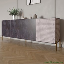 Комод на золотих металевих ніжках LION Грей 204x38x76,5 Бетон темний/Камінь