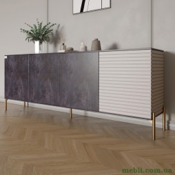 Комод на золотих металевих ніжках LION Грей 204x38x76,5 Бетон темний/Кашемір