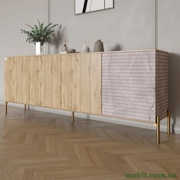 Комод на золотих металевих ніжках LION Грей 204x38x76,5 Дуб Аппалачі/Камінь