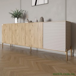 Комод на золотих металевих ніжках LION Грей 204x38x76,5 Дуб Аппалачі/Кашемір