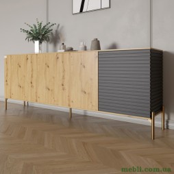 Комод на золотих металевих ніжках LION Грей 204x38x76,5 Дуб Артизан/Асфальт