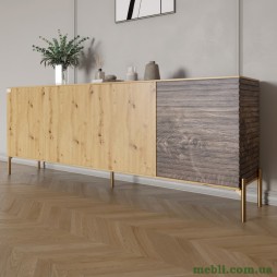 Комод на золотих металевих ніжках LION Грей 204x38x76,5 Дуб Артизан/Дерево