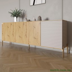 Комод на золотих металевих ніжках LION Грей 204x38x76,5 Дуб Артизан/Кашемір