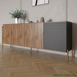 Комод на золотих металевих ніжках LION Грей 204x38x76,5 Дуб Ліворно/Асфальт