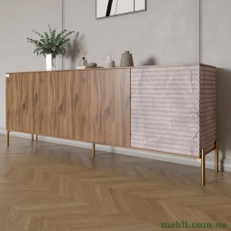 Комод на золотих металевих ніжках LION Грей 204x38x76,5 Дуб Ліворно/Камінь