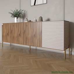 Комод на золотих металевих ніжках LION Грей 204x38x76,5 Дуб Ліворно/Кашемір