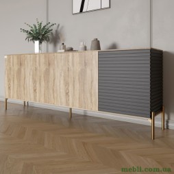 Комод на золотих металевих ніжках LION Грей 204x38x76,5 Дуб сонома/Асфальт