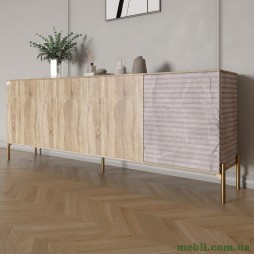 Комод на золотих металевих ніжках LION Грей 204x38x76,5 Дуб сонома/Камінь