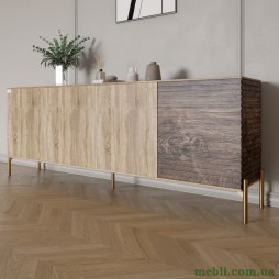 Комод на золотих металевих ніжках LION Грей 204x38x76,5 Дуб сонома трюфель/Дерево