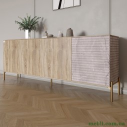 Комод на золотих металевих ніжках LION Грей 204x38x76,5 Дуб сонома трюфель/Камінь