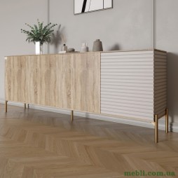 Комод на золотих металевих ніжках LION Грей 204x38x76,5 Дуб сонома трюфель/Кашемір