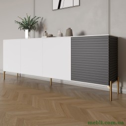 Комод на золотих металевих ніжках LION Грей 204x38x76,5 Німфея Альба (білий)/Асфальт