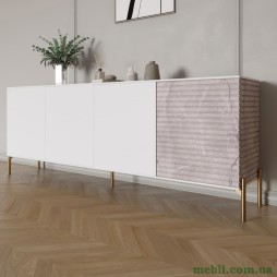 Комод на золотих металевих ніжках LION Грей 204x38x76,5 Німфея Альба (білий)/Камінь