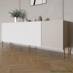 Комод на золотих металевих ніжках LION Грей 204x38x76,5 Німфея Альба (білий)/Кашемір