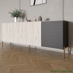 Комод на золотих металевих ніжках LION Грей 204x38x76,5 Самоа Димчастий/Асфальт