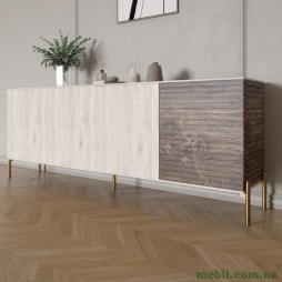 Комод на золотих металевих ніжках LION Грей 204x38x76,5 Самоа Димчастий/Дерево