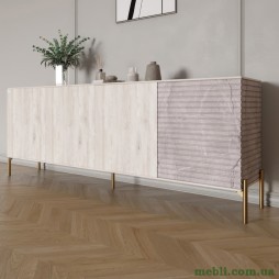 Комод на золотих металевих ніжках LION Грей 204x38x76,5 Самоа Димчастий/Камінь