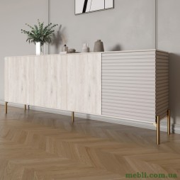 Комод на золотих металевих ніжках LION Грей 204x38x76,5 Самоа Димчастий/Кашемір