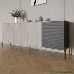 Комод на золотих металевих ніжках LION Грей 204x38x76,5 Шварцвальд/Асфальт