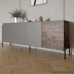 Комод у вітальню на чорних металевих ніжках LION Грей 204x38x76,5 Антрацит/Дерево